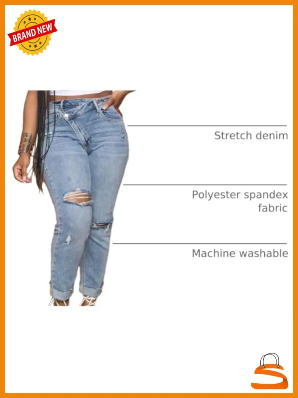 Cuffed Ripped Skinny Stretchy Denim Jeans Y2K Distressed